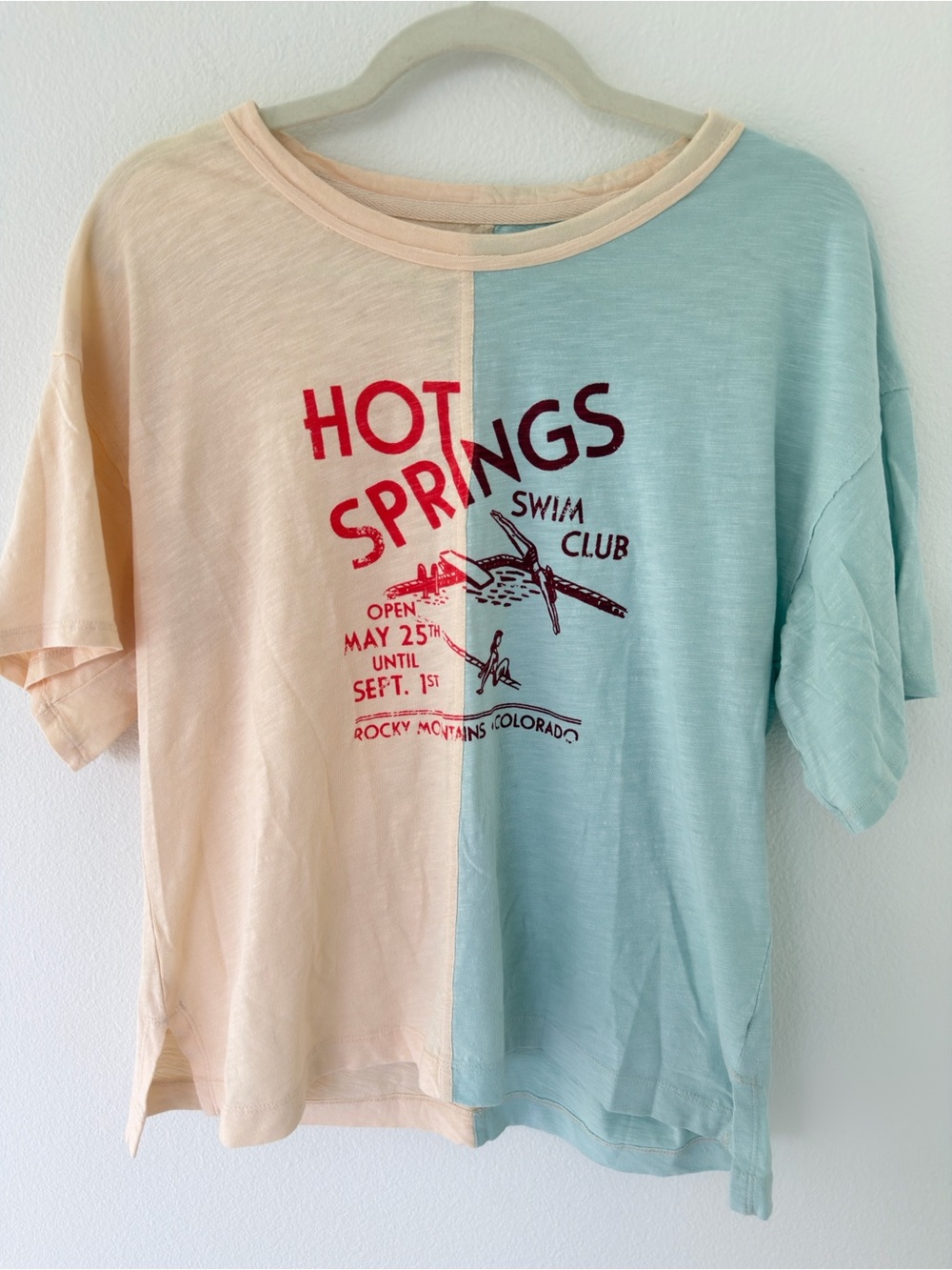 Pilcro Anthropologie Hot Springs Swim Club Colorblock Graphic Tee Size S NWT